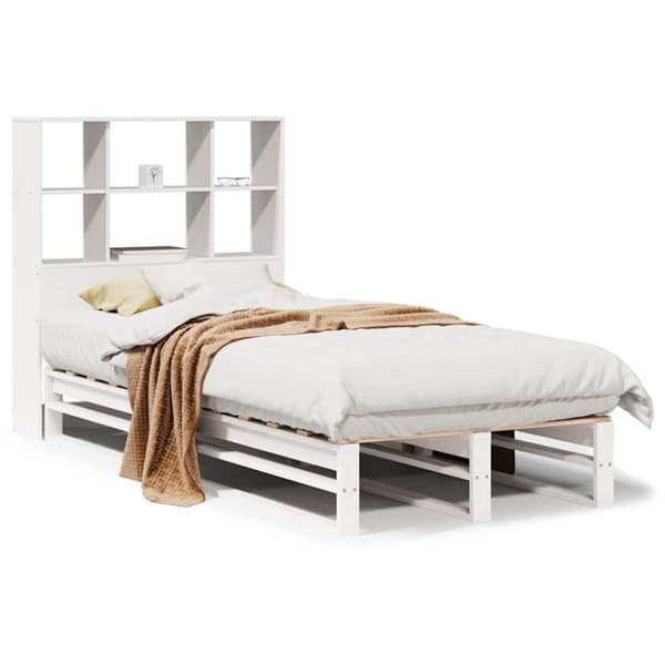 vidaXL Seng med bokhylle uten madrass hvit 90x190 cm heltre