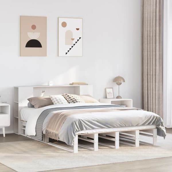 vidaXL seng med reol uden madras 160x200 cm massivt træ hvid