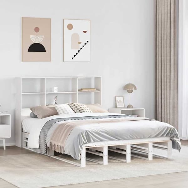 vidaXL Sänky kirjahyllyllä ei patjaa valkoinen 140x200 cm täysi puu