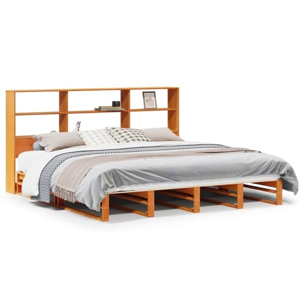 vidaXL Sänky kirjahyllyllä ilman patjaa vahanrusk 180x200 cm täysi puu