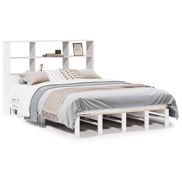 vidaXL Seng med bokhylle uten madrass hvit 140x200 cm heltre
