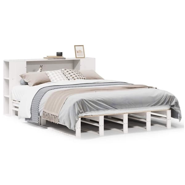 vidaXL Seng med bokhylle uten madrass hvit 150x200 cm heltre