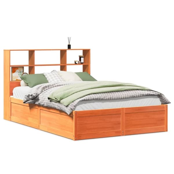 vidaXL sengeramme uden madras 120x190 cm massivt fyrretræ gyldenbrun