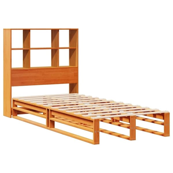 vidaXL Sänky/kirjahylly ei patjaa vahanruskea 90x190 cm täysi puu