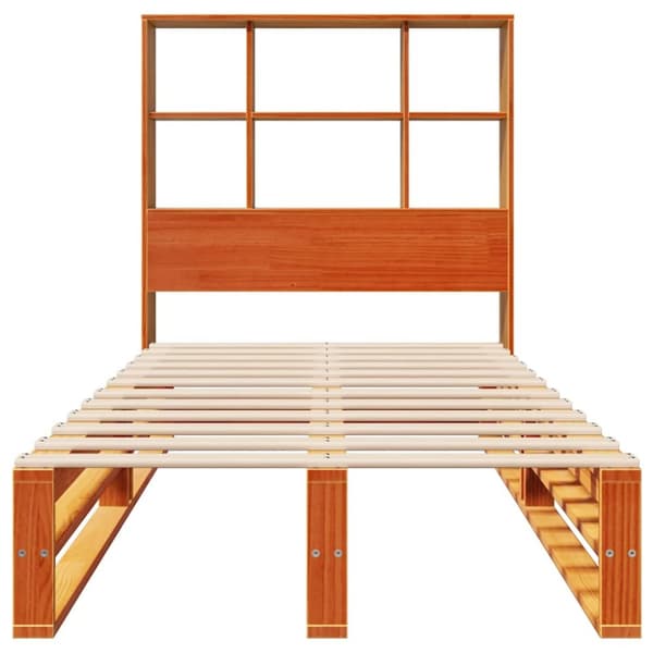 vidaXL Sänky/kirjahylly ei patjaa vahanruskea 90x190 cm täysi puu