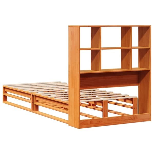 vidaXL Sänky/kirjahylly ei patjaa vahanruskea 90x190 cm täysi puu