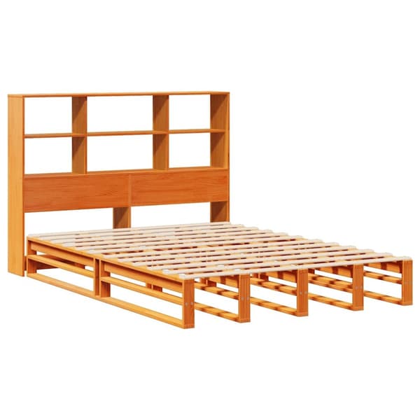 vidaXL Seng med bokhylle uten madrass voksbrun 140x200 cm heltre