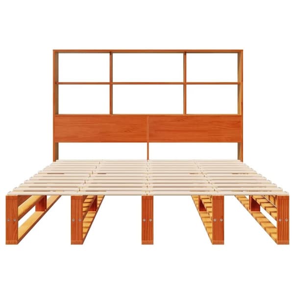 vidaXL Seng med bokhylle uten madrass voksbrun 140x200 cm heltre