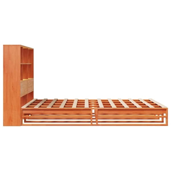 vidaXL Seng med bokhylle uten madrass voksbrun 140x200 cm heltre