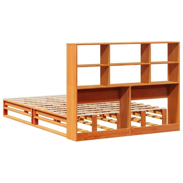 vidaXL Seng med bokhylle uten madrass voksbrun 140x200 cm heltre