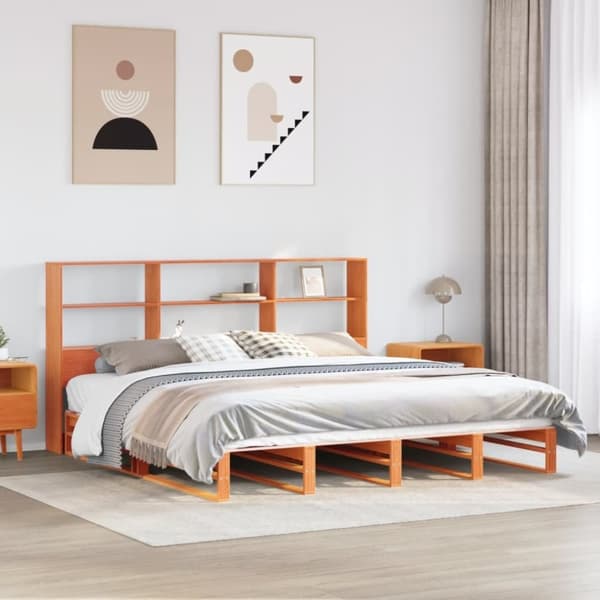 vidaXL Sängynrunko ilman patjaa vahanruskea 200x200 cm täysi puu