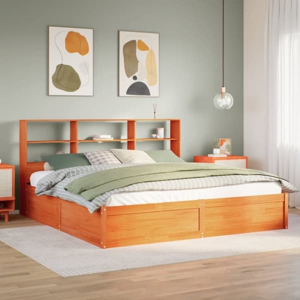 vidaXL sengeramme uden madras 200x200 cm massivt fyrretræ gyldenbrun