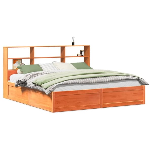 vidaXL sengeramme uden madras 200x200 cm massivt fyrretræ gyldenbrun