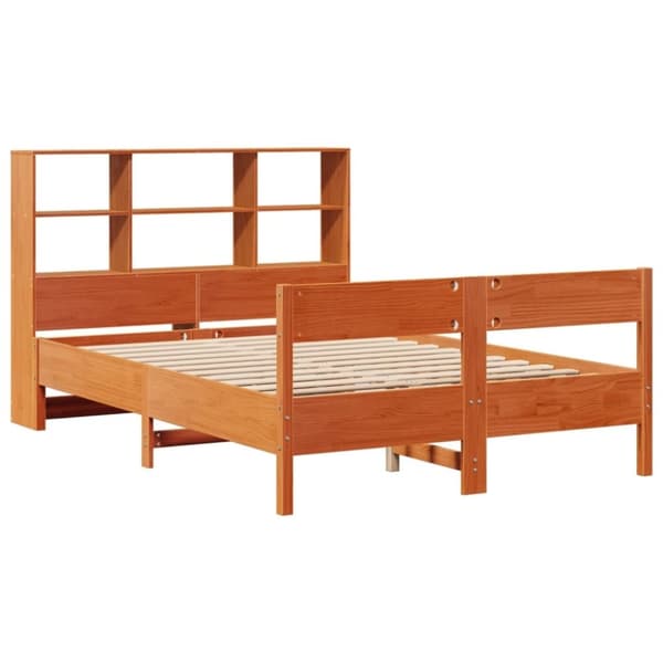 vidaXL Seng med bokhylle uten madrass voksbrun 120x200 cm heltre furu