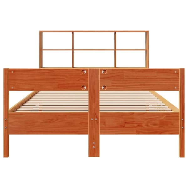 vidaXL Seng med bokhylle uten madrass voksbrun 120x200 cm heltre furu