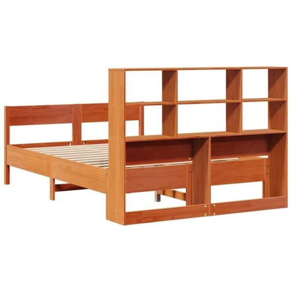vidaXL Seng med bokhylle uten madrass voksbrun 120x200 cm heltre furu