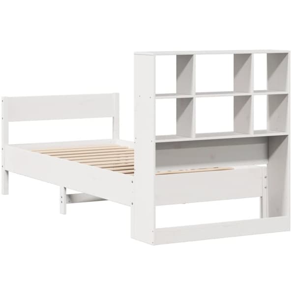 vidaXL Seng med bokhylle uten madrass hvit 90x190 cm heltre furu