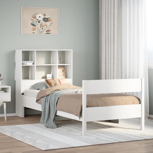 vidaXL Seng med bokhylle uten madrass hvit 90x190 cm heltre furu