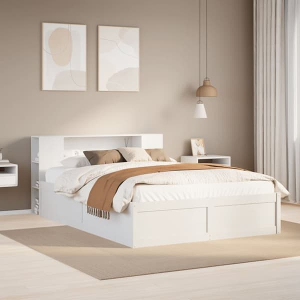 vidaXL sengeramme uden madras 140x190 cm massivt fyrretræ hvid