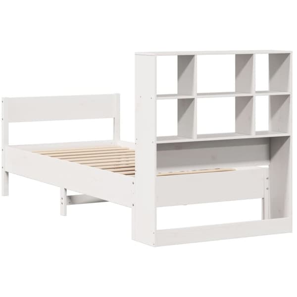 vidaXL Seng med bokhylle uten madrass hvit 90x200 cm heltre furu