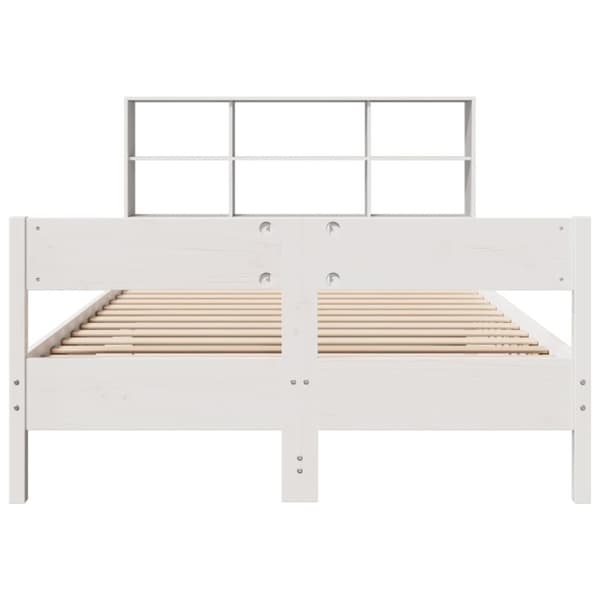 vidaXL Sänky kirjahyllyllä ei patjaa valkoinen 140x190 cm täysi mänty