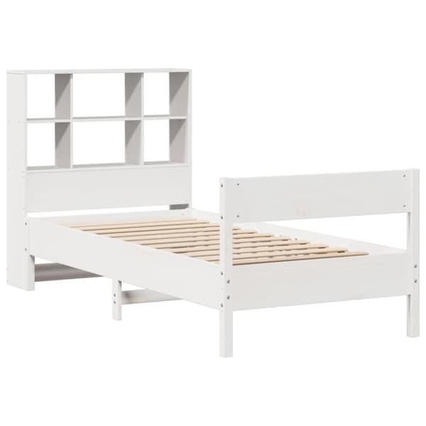 vidaXL Sänky kirjahyllyllä ei patjaa valkoinen 90x200 cm täysi mänty