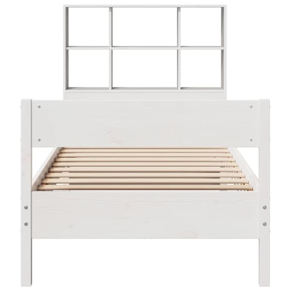 vidaXL Sänky kirjahyllyllä ei patjaa valkoinen 90x200 cm täysi mänty