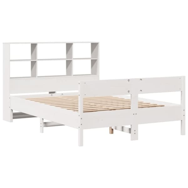 vidaXL Seng med bokhylle uten madrass hvit 160x200 cm heltre furu