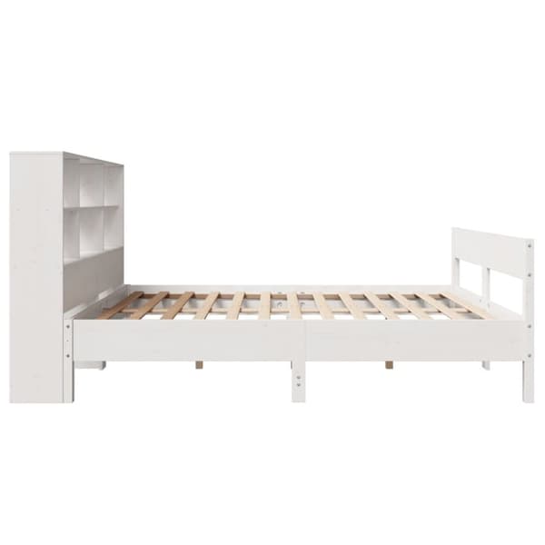 vidaXL Seng med bokhylle uten madrass hvit 160x200 cm heltre furu