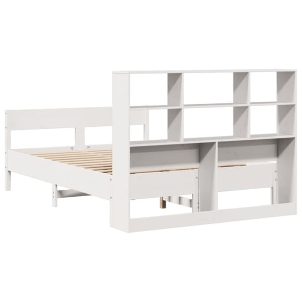 vidaXL Seng med bokhylle uten madrass hvit 160x200 cm heltre furu
