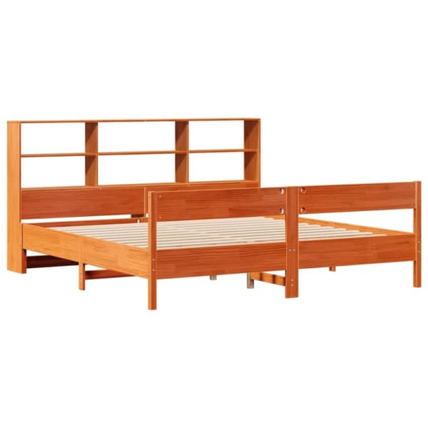 vidaXL Seng med bokhylle uten madrass voksbrun 180x200 cm heltre furu