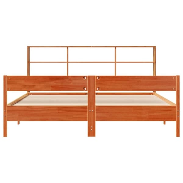vidaXL Seng med bokhylle uten madrass voksbrun 180x200 cm heltre furu