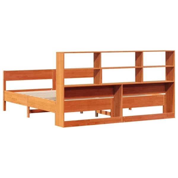 vidaXL Seng med bokhylle uten madrass voksbrun 180x200 cm heltre furu