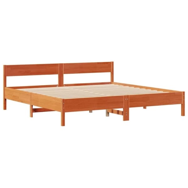 vidaXL Seng med bokhylle uten madrass voksbrun 180x200 cm heltre furu