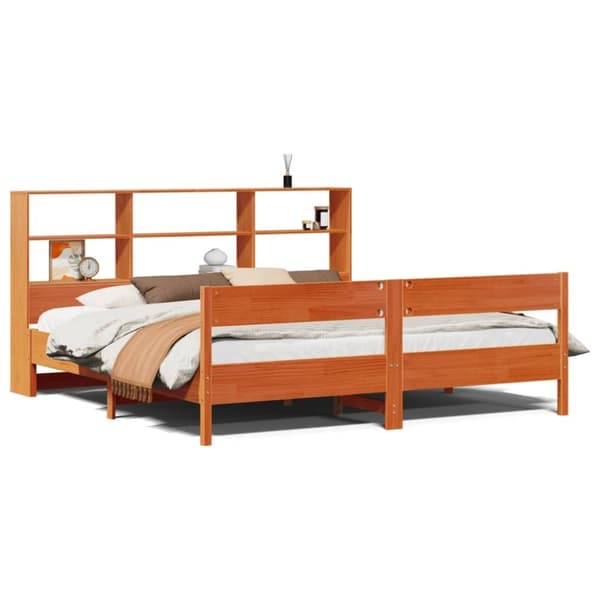 vidaXL Seng med bokhylle uten madrass voksbrun 180x200 cm heltre furu