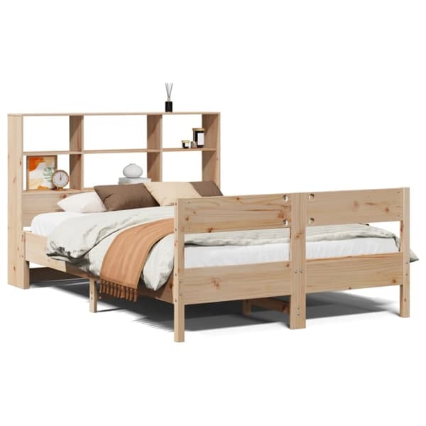 vidaXL Seng med bokhylle uten madrass 140x190 cm heltre furu