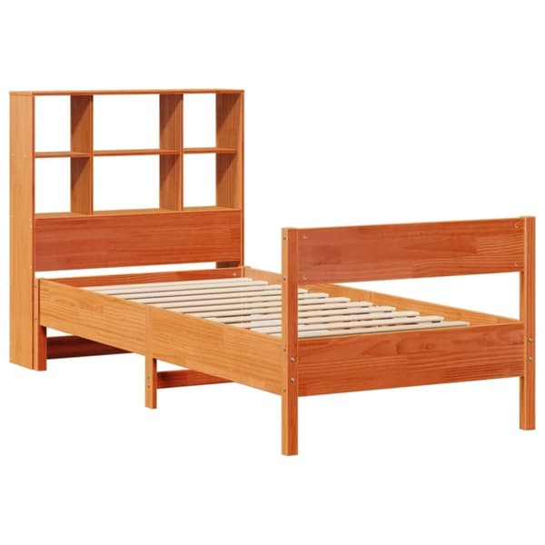 vidaXL Seng med bokhylle uten madrass voksbrun 75x190 cm heltre furu