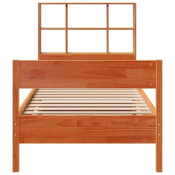vidaXL Seng med bokhylle uten madrass voksbrun 75x190 cm heltre furu