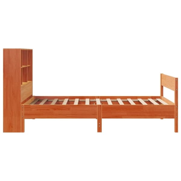 vidaXL Seng med bokhylle uten madrass voksbrun 75x190 cm heltre furu