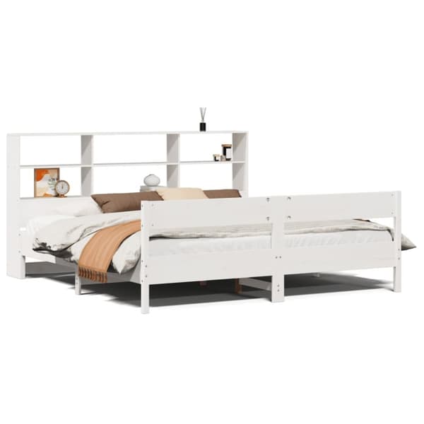 vidaXL Seng med bokhylle uten madrass hvit 200x200 cm heltre furu