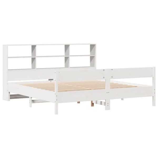 vidaXL Seng med bokhylle uten madrass hvit 200x200 cm heltre furu