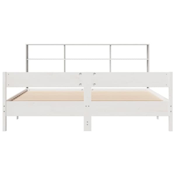 vidaXL Seng med bokhylle uten madrass hvit 200x200 cm heltre furu