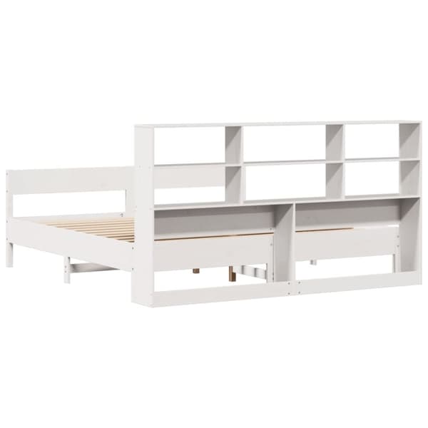 vidaXL Seng med bokhylle uten madrass hvit 200x200 cm heltre furu