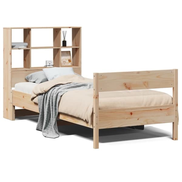 vidaXL Seng med bokhylle uten madrass 90x200 cm heltre furu