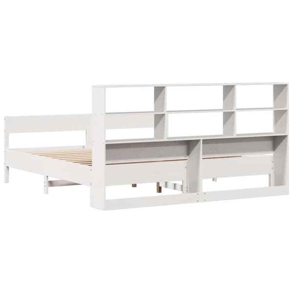 vidaXL Säng med bokhylla utan madrass vit 180x200cm massiv furu