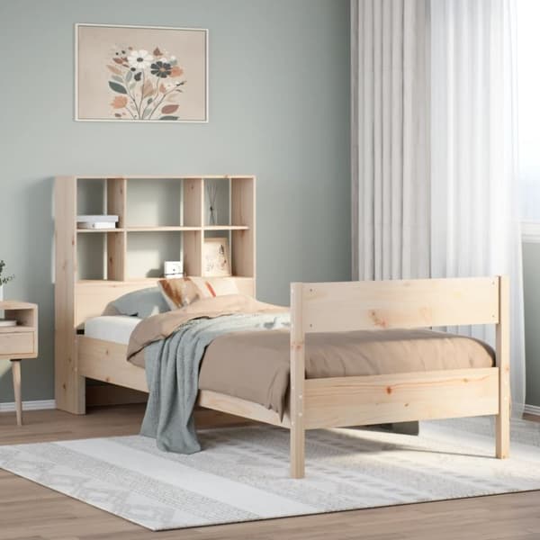 vidaXL Sänky kirjahyllyllä ilman patjaa 90x200 cm täysi mänty