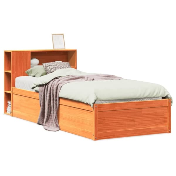 vidaXL sengeramme uden madras 100x200 cm massivt fyrretræ gyldenbrun