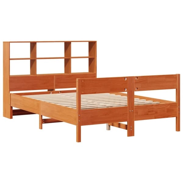 vidaXL Seng med bokhylle uten madrass voksbrun 135x190 cm heltre furu