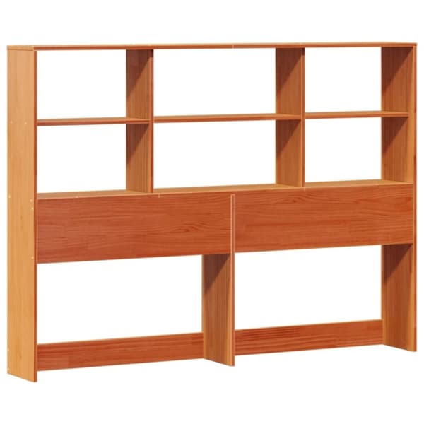 vidaXL Seng med bokhylle uten madrass voksbrun 135x190 cm heltre furu