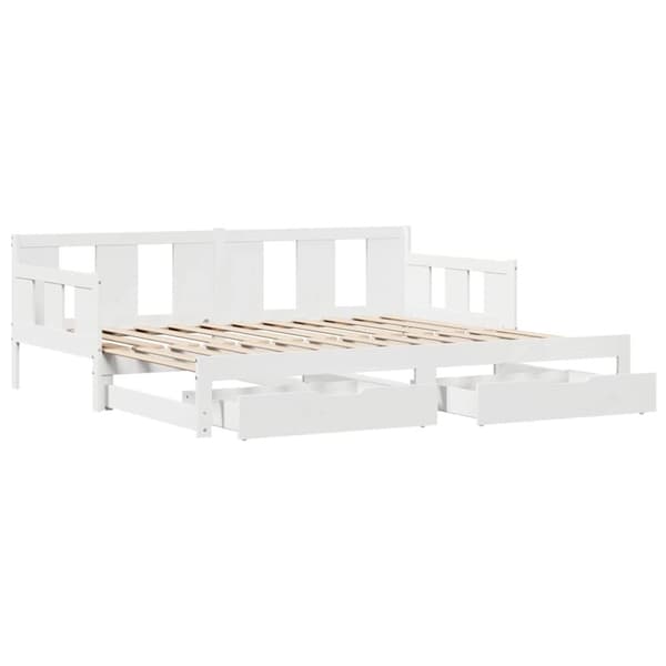 vidaXL Uttrekkbar dagseng med skuffer uten madrass hvit 90x200 cm